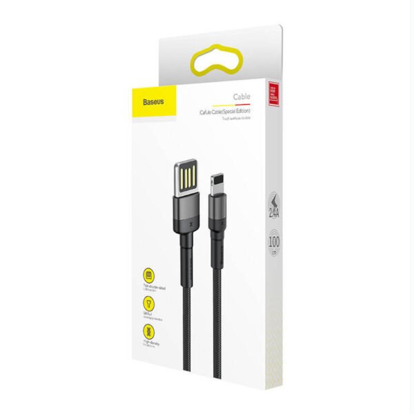 Lightning USB kabelis (dvipusis) Baseus Cafule 2,4A 1m (pilkai juodas) Baseus Cafule 2,4A 1m (pilkai juodas) - Image 5