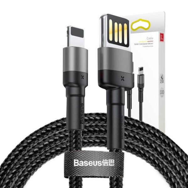 Lightning USB kabelis (dvipusis) Baseus Cafule 2,4A 1m (pilkai juodas) Baseus Cafule 2,4A 1m (pilkai juodas) - Image 6