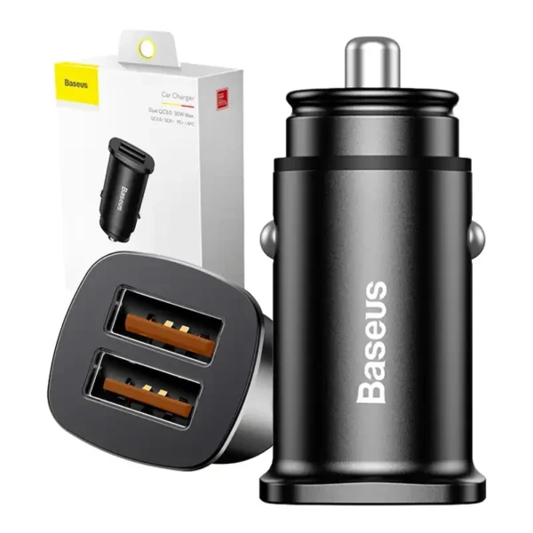 Automobilinis įkroviklis Baseus Square 2xUSB QC3.0 5A 30W (juodas) - Image 8