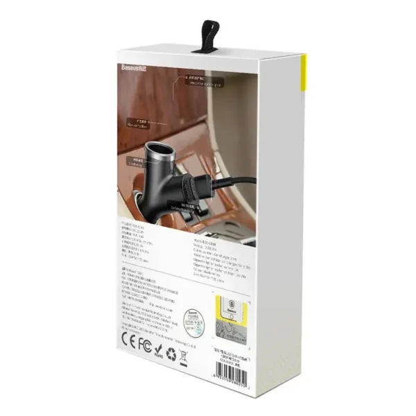 Automobilinis įkroviklis Baseus Y tipo 2xUSB 3,4A 40W (juodas) - Image 3