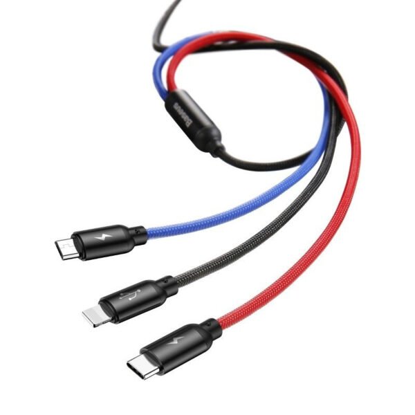 Baseus greitasis USB kabelis 3in1 C tipo / Lightning / Micro 3A 1,2 m - juodas - Image 3