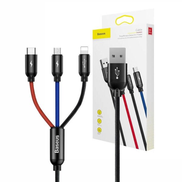 Baseus greitasis USB kabelis 3in1 C tipo / Lightning / Micro 3A 1,2 m - juodas - Image 14