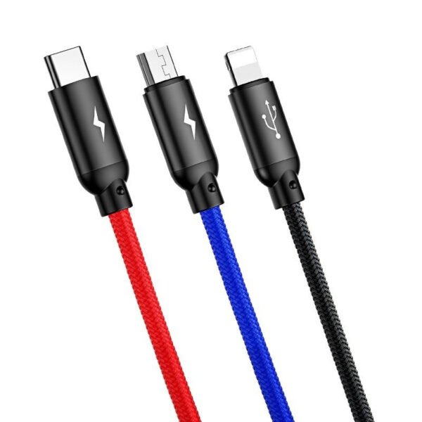 Baseus greitasis USB kabelis 3in1 C tipo / Lightning / Micro 3A 1,2 m - juodas - Image 8