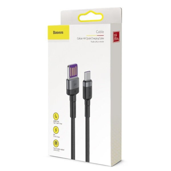 Baseus Cafule USB-C kabelis Huawei SuperCharge, QC 3.0, 5A 1 m (juodas+pilkas) - Image 10