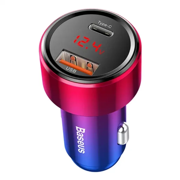 Automobilinis įkroviklis Baseus Magic USB + USB-C QC 4.0 PD 45W (raudona-mėlyna) - Image 3