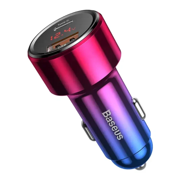 Automobilinis įkroviklis Baseus Magic USB + USB-C QC 4.0 PD 45W (raudona-mėlyna) - Image 2