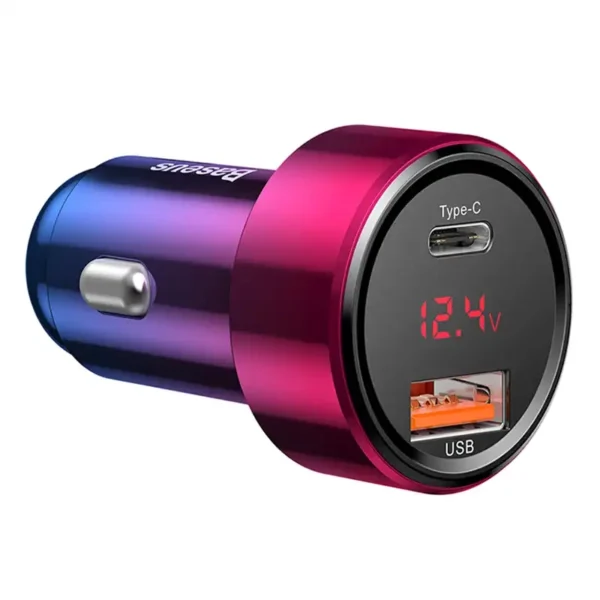 Automobilinis įkroviklis Baseus Magic USB + USB-C QC 4.0 PD 45W (raudona-mėlyna) - Image 4