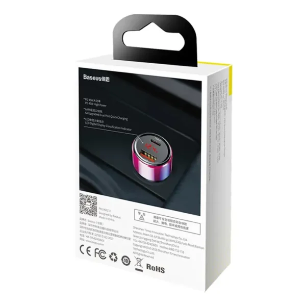 Automobilinis įkroviklis Baseus Magic USB + USB-C QC 4.0 PD 45W (raudona-mėlyna) - Image 7