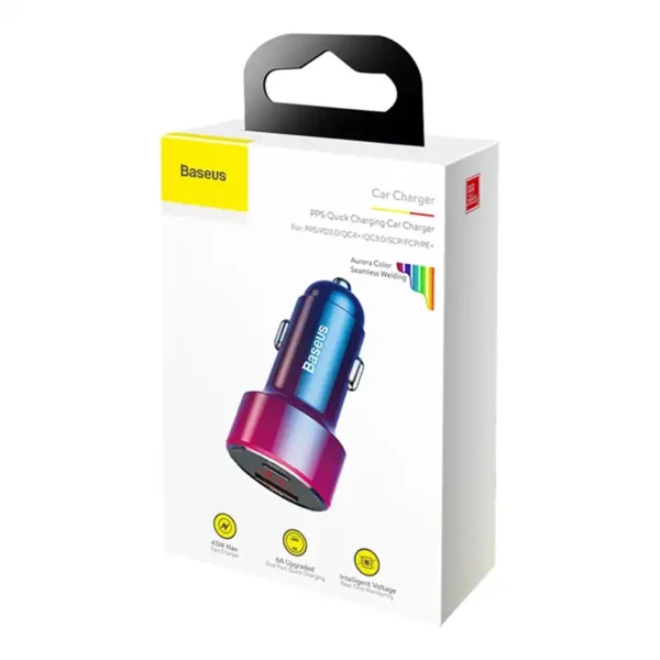 Automobilinis įkroviklis Baseus Magic USB + USB-C QC 4.0 PD 45W (raudona-mėlyna) - Image 6