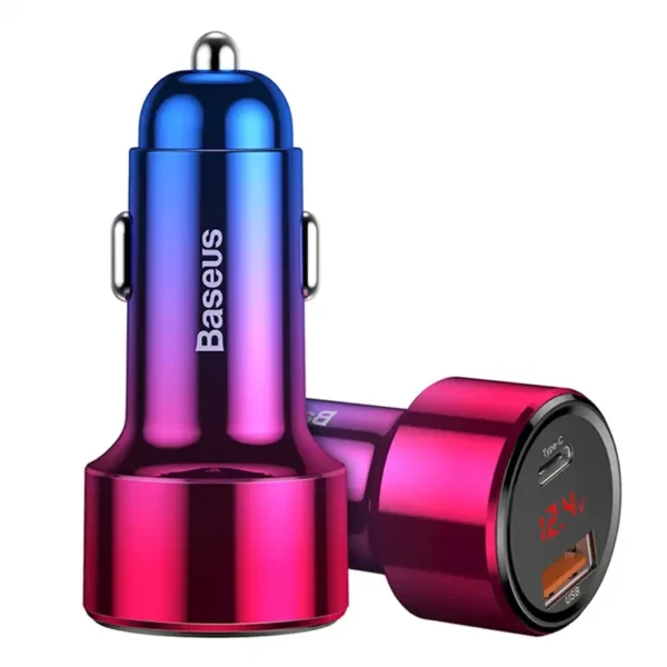 Automobilinis įkroviklis Baseus Magic USB + USB-C QC 4.0 PD 45W (raudona-mėlyna) - Image 5