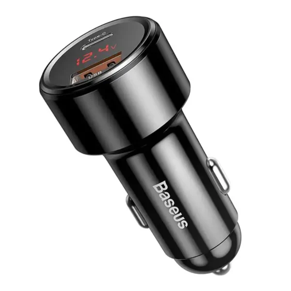 Automobilinis įkroviklis Baseus Magic USB + USB-C QC 4.0 PD 45W (juodas) - Image 5