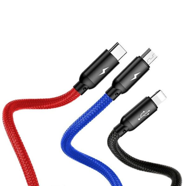 Baseus 3v1 kabelis USB-C / Lightning / Micro 3,5A 0,3 m (juodas) - Image 4