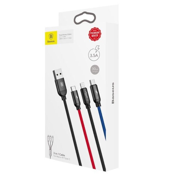 Baseus 3v1 kabelis USB-C / Lightning / Micro 3,5A 0,3 m (juodas) - Image 9