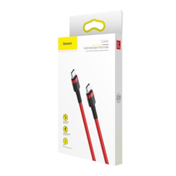 Baseus Cafule PD2.0 60W blykstės įkrovimo USB C tipo kabeliui (20V 3A) 2m Raudona - Image 7