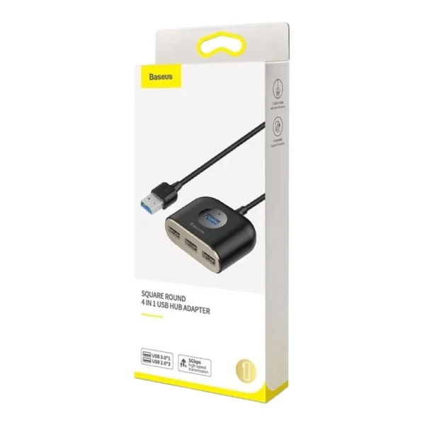 Baseus Square Round USB Adapteris, HUB USB 3.0 į 1x USB 3.0 + 3x USB 2.0, 1m (juodas) - Image 8