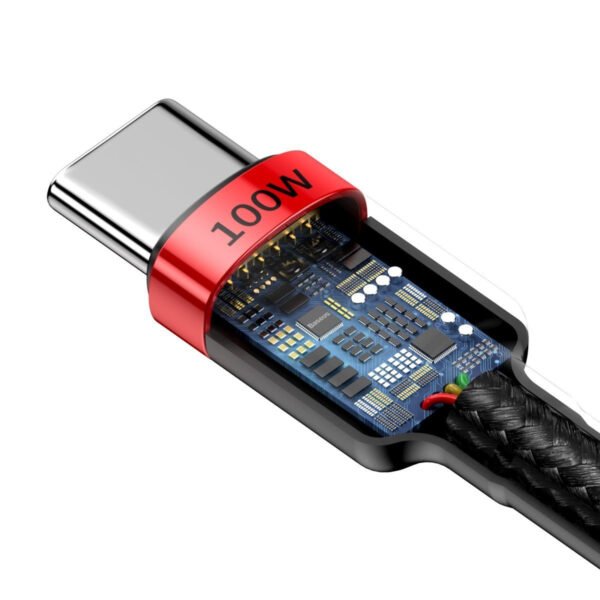 Baseus Cafule PD2.0 100 W blykstės įkrovimo USB C tipo laidas (20 V 5 A)2 m raudonas+juodas - Image 5