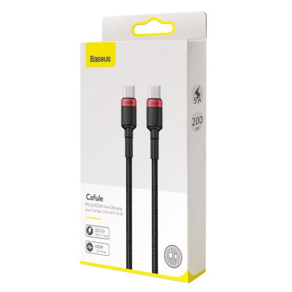 Baseus Cafule PD2.0 100 W blykstės įkrovimo USB C tipo laidas (20 V 5 A)2 m raudonas+juodas - Image 7