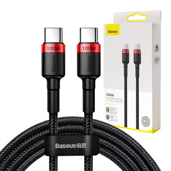 Baseus Cafule PD2.0 100 W blykstės įkrovimo USB C tipo laidas (20 V 5 A)2 m raudonas+juodas - Image 9