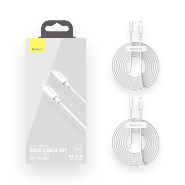 Baseus Simple Wisdom duomenų kabelio rinkinys USB-C to Lightning PD 20W (2PCS/Set) 1,5 m baltas - Image 11