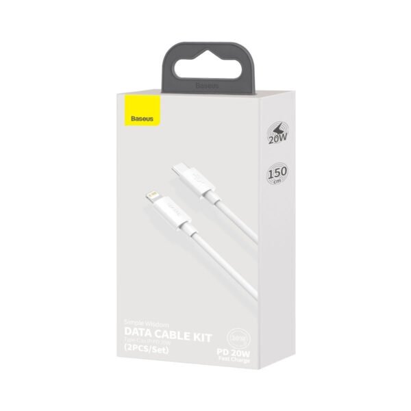 Baseus Simple Wisdom duomenų kabelio rinkinys USB-C to Lightning PD 20W (2PCS/Set) 1,5 m baltas - Image 12