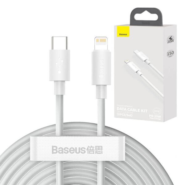 Baseus Simple Wisdom duomenų kabelio rinkinys USB-C to Lightning PD 20W (2PCS/Set) 1,5 m baltas - Image 13