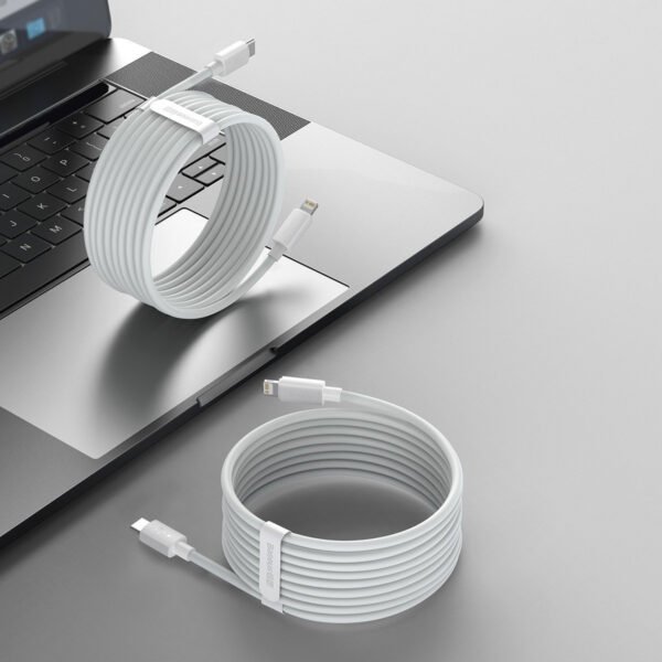 Baseus Simple Wisdom duomenų kabelio rinkinys USB-C to Lightning PD 20W (2PCS/Set) 1,5 m baltas - Image 6