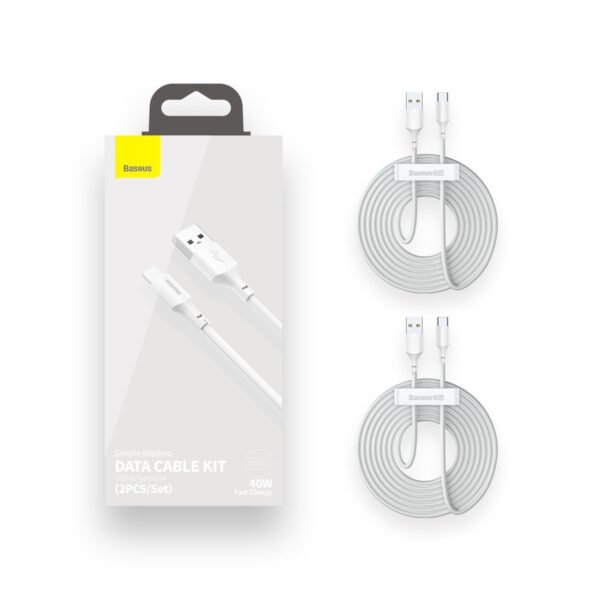 Baseus Simple Wisdom duomenų kabelio rinkinys USB-C tipo 5A (2 vnt./komplektas）1,5 m baltas Baltas - Image 11