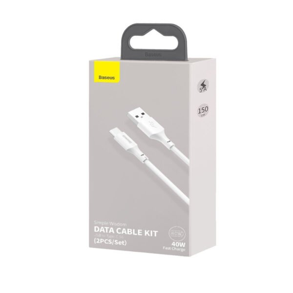Baseus Simple Wisdom duomenų kabelio rinkinys USB-C tipo 5A (2 vnt./komplektas）1,5 m baltas Baltas - Image 12