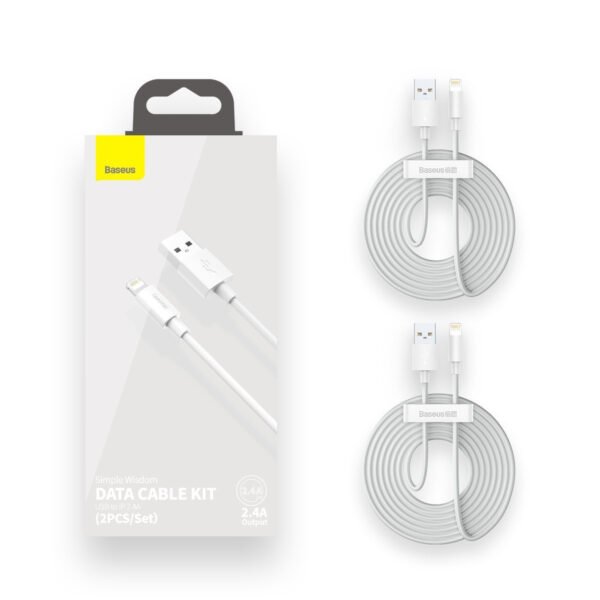 Baseus Simple Wisdom duomenų perdavimo kabelių rinkinys USB į Lightning 2.4A (2PCS / rinkinys）1,5 m baltas - Image 10