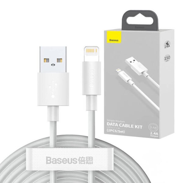 Baseus Simple Wisdom duomenų perdavimo kabelių rinkinys USB į Lightning 2.4A (2PCS / rinkinys）1,5 m baltas - Image 11