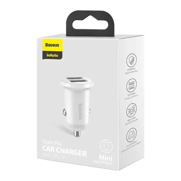 Baseus Grain Pro automobilinis įkroviklis 2x USB 4,8A (baltas) - Image 5