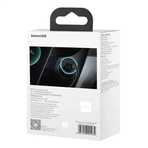 Automobilinis įkroviklis Baseus Golden Contactor Pro, USB + USB-C, QC4.0+, PD, SCP, 40W (šara) - Image 9