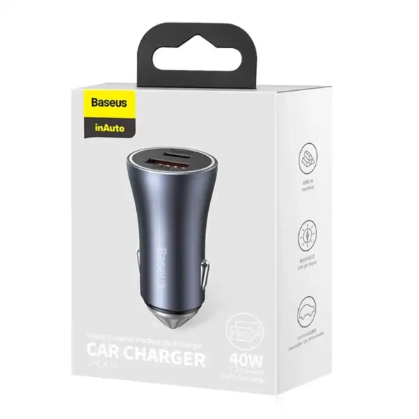 Automobilinis įkroviklis Baseus Golden Contactor Pro, USB + USB-C, QC4.0+, PD, SCP, 40W (šara) - Image 8