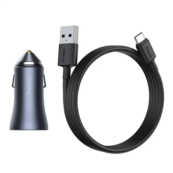 Automobilinis įkroviklis Baseus Golden Contactor Pro, 2x USB, 40W (šara) + kabel USB do USB-C 1m (juodas) - Image 8