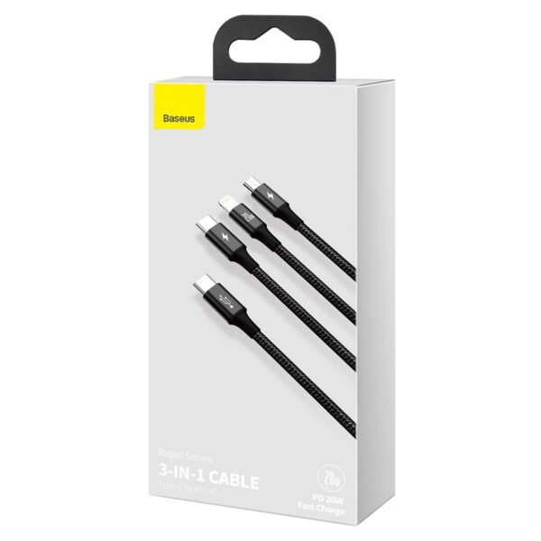 Baseus Rapid Series 3-in-1 kabelis USB-C M+L+T 20W 1,5 m juodas - Image 10