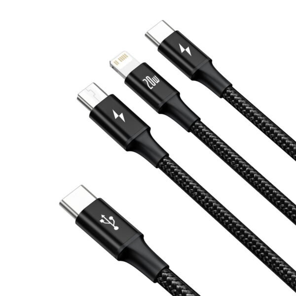 Baseus Rapid Series 3-in-1 kabelis USB-C M+L+T 20W 1,5 m juodas - Image 2