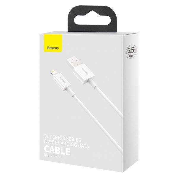 Baseus Superior serijos USB ir Lightning kabelis, 2,4 A, 0,25 m (baltas) - Image 11