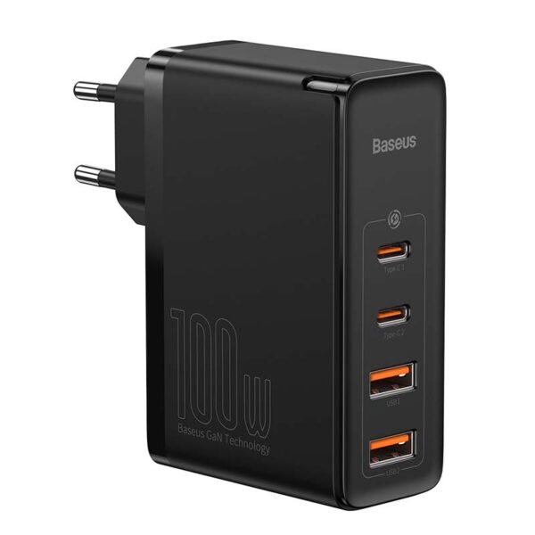 Kelioninis įkroviklis Baseus GaN2 Pro Quick 2x USB + 2x USB-C, 100 W, ES (juodas) - Image 4