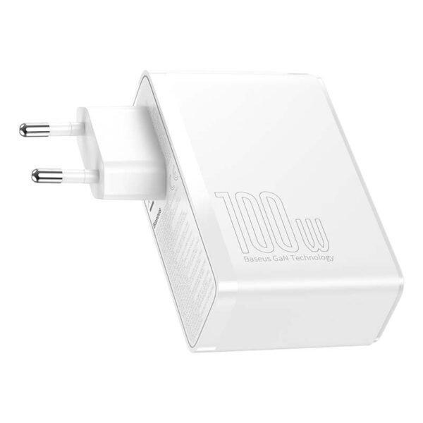 Kelioninis įkroviklis Baseus GaN2 Pro Quick 2x USB + 2x USB-C, 100W, ES (baltas) - Image 6