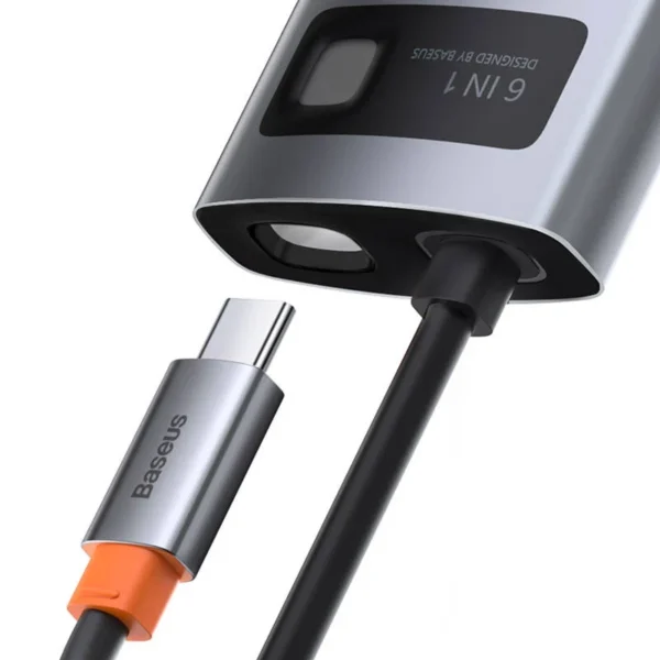 Hub 6in1 Baseus Metal Gleam Series, USB-C į 3x USB 3.0 + HDMI + USB-C PD + Ethernet RJ45 - Image 5