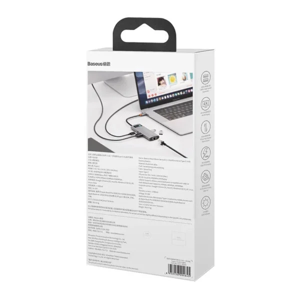 Hub 6in1 Baseus Metal Gleam Series, USB-C į 3x USB 3.0 + HDMI + USB-C PD + Ethernet RJ45 - Image 9