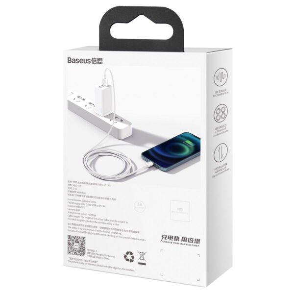 Baseus Superior serijos USB ir Lightning kabelis, 2,4 A, 1 m (baltas) - Image 10