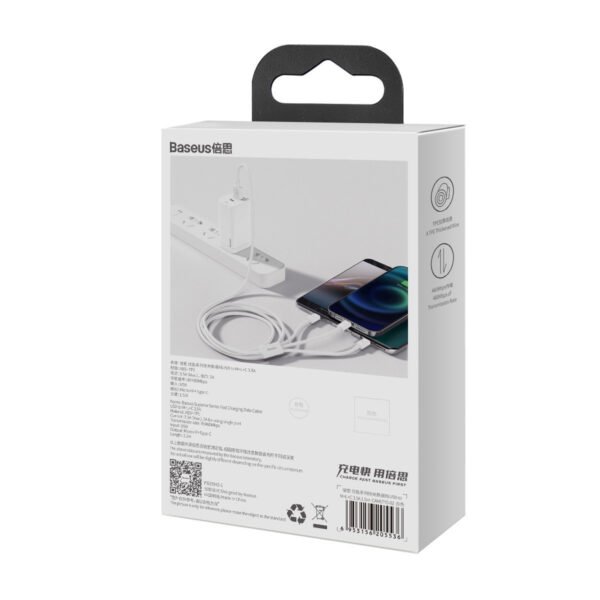 USB kabelis 3in1 Baseus Superior Series, USB į micro USB / USB-C / Lightning, 3,5 A, 1,5 m (baltas) - Image 7