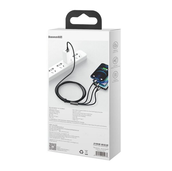 USB kabelis 3in1 Baseus Tungsten Gold, USB į micro USB / USB-C / Lightning, 3,5 A, 1,5 m (juodas) - Image 8
