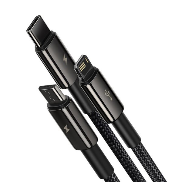 USB kabelis 3in1 Baseus Tungsten Gold, USB į micro USB / USB-C / Lightning, 3,5 A, 1,5 m (juodas) - Image 6