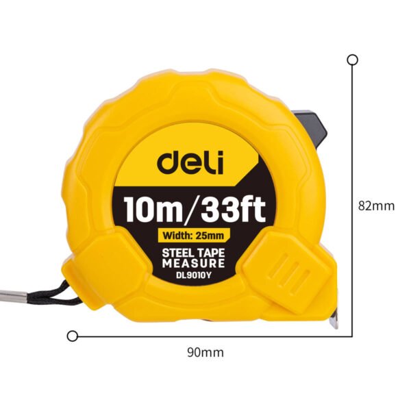 Plieninė matavimo ruletė 10m/25mm Deli Tools EDL9010Y (geltonas) - Image 9
