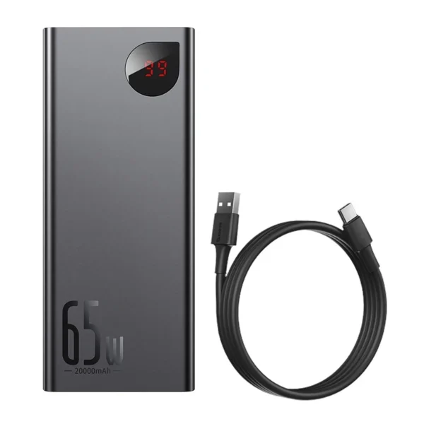 Išorinė baterija Baseus Adaman Metal 20000mAh PD QC 3.0 65W 2xUSB + USB-C + micro USB (juodas) - Image 5