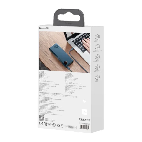 Išorinė baterija Baseus Adaman Metal 20000mAh PD QC 3.0 65W 2xUSB + USB-C + micro USB (mėlynas) - Image 9