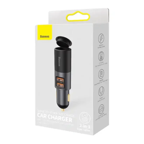 Baseus Share Together greitojo įkrovimo automobilinis įkroviklis su cigarečių žiebtuvėlio išplėtimo prievadu, 2x USB, 120 W (pilkas) - Image 6