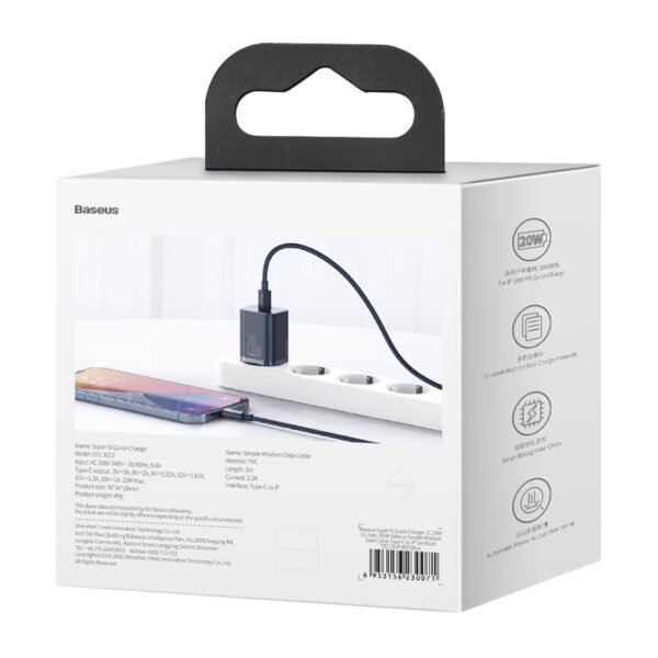 Greitasis įkroviklis Baseus Super Si 1C 20W su USB-C laidu Lightning 1 m (mėlynas) - Image 12
